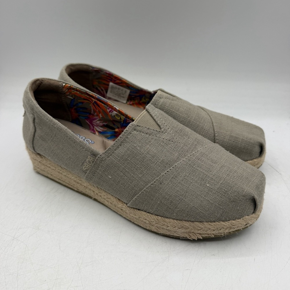 BOBS Skechers Espadrille Wedge Shoes Women's 8.5 Taupe Slip On Memory Foam 34101
